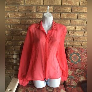 Sheer Studded Coral Top sz S NWT